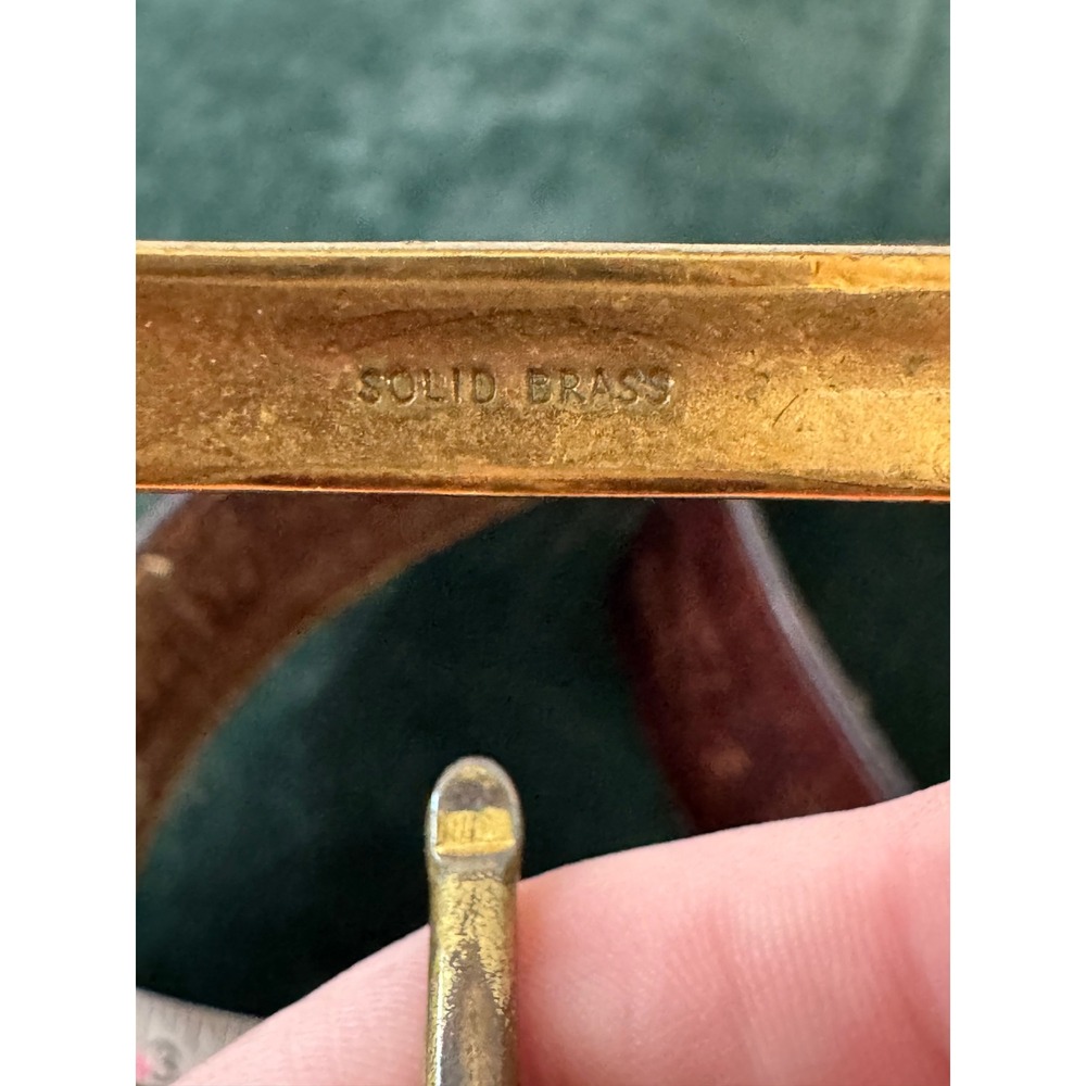 John Henry Belt Mens 40 Brown Vintage Distressed Leather Solid Brass Buckle - Picture 8 of 12